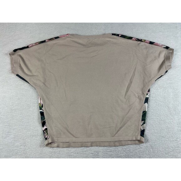 Sioni Women's Floral Palm Satin Print~ Short Sleeve Stretch Sweater Size Small * - Picture 5 of 6